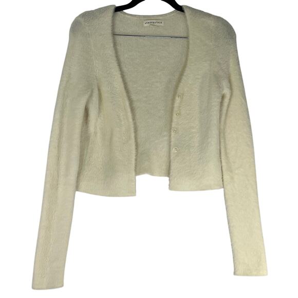 Aeropostale Super Soft Fuzzy Cream Cropped Open Cardigan Reg Size M - Picture 1 of 5